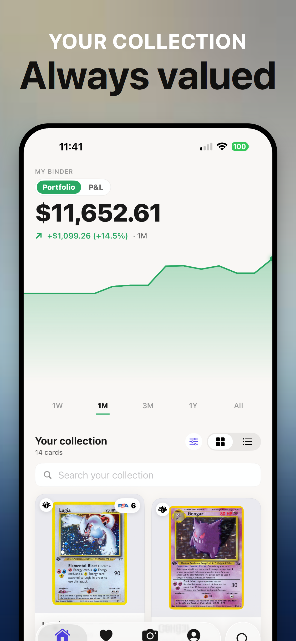 Binder app showing portfolio total